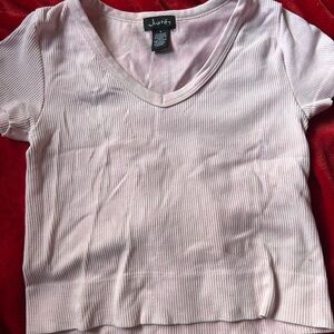 Justify Women's Light Pink V-Neck Ribbed Tee